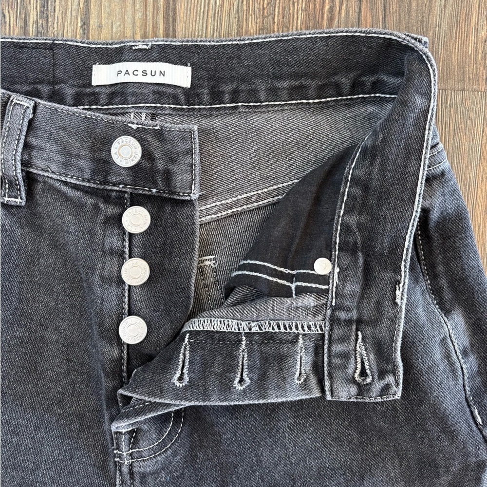 PacSun High Rise Bootcut Jeans Womens 25 Button Fly Faded Black Denim Cotton - Picture 10 of 13